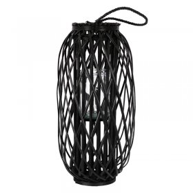 Riedlaterne mit Henkel aus Rattan 60 x Ø 27 cm Schwarz