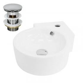 Waschbecken inkl. Ablaifgarnitur Silber mit Überlauf 45x36x13 cm Weiß aus Keramik LuxeBath
