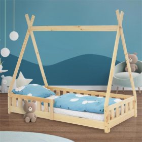Kinderbett Tipi 80x160 cm aus Kiefernholz mit Rausfallschutz und Lattenrost Holzbett ML-Design