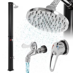 Solardusche 35L mit Fußdusche und Regenduschkopf Schwarz aus PVC verchromt