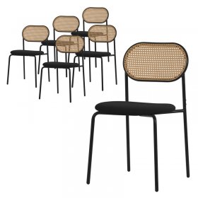 Esszimmerstuhl 6er Set Schwarz bis 120 kg Rattan Rückenlehne ML-Design