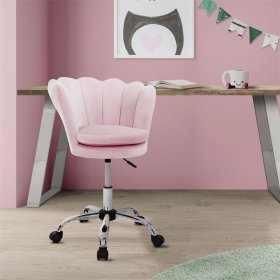 Bürostuhl mit Rollen und Rückenlehne Muscheldesign 55x60 cm Hellrosa aus Samt Schminktisch Stuhl ML-Design