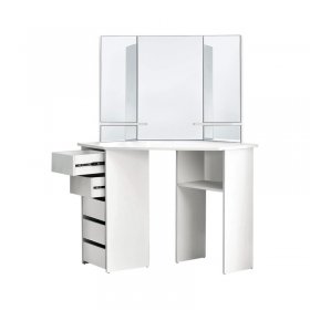 Schminktisch Frisiertisch 110x142x54 cm in Weiß Ecktisch mit Spiegel 3-tlg & 5 Schubladen ML-Design