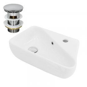 Waschbecken inkl. Ablaufgarnitur Silber mit Überlauf 45x27x13 cm Weiß aus Keramik Rechtsbündig LuxeBath Waschbecken inkl. Ablaufgarnitur Silber mit Überlauf 45x27x13 cm Weiß aus Keramik Rechtsbündig LuxeBath