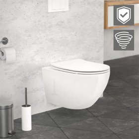 Wand-WC Hänge Toilette aus Keramik 54 cm lang Spülrandlos mit Nanoversiegelung & Softclose Luxebath