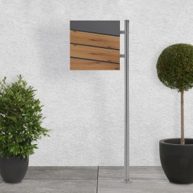Standbriefkasten mit Zeitungsfach 37x37x11 cm Anthrazit/Holzoptik aus Stahl ML-Design, Modernes Diagonales Design, Standhöhe 120 cm Silber