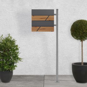 Standbriefkasten mit Zeitungsfach 37x37x11 cm Anthrazit/Holzoptik aus Stahl ML-Design, Modernes Horizontales Design Standhöhe 120cm Silber
