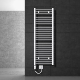Badheizkörper Elektrisch mit Heizstab 1200W 500x1500 mm weiß gebogen mit Seitenanschluss