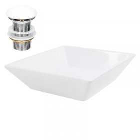 Waschbecken inkl. Ablaufgarnitur Weiß ohne Überlauf 41x41x12 cm Weiß aus Keramik LuxeBath Waschbecken inkl. Ablaufgarnitur Weiß ohne Überlauf 41x41x12 cm Weiß aus Keramik LuxeBath