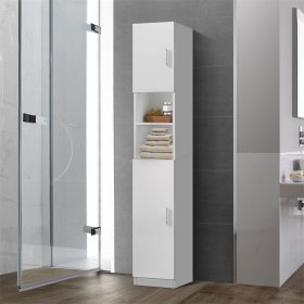 Badezimmerschrank Badschrank Weiß 30x190x25 cm mit zwei Ablagen ML-Design