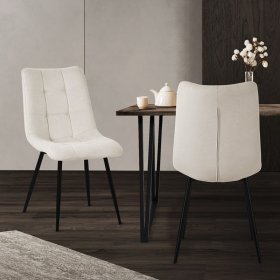 Esszimmerstühle 2er Set Beige Küchenstuhl mit Polyesterbezug und Stahlbeinen ML-Design