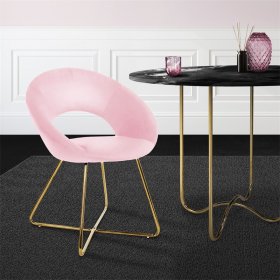 Esszimmerstuhl mit runder offener Rückenlehne Rosa aus Samt mit goldenen Metallbeinen ML-Design