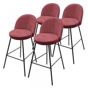 Barhocker 4er Set Rot 52x102x50 cm mit Rückenlehne und Fußstütze bis 120 kg ML-Design