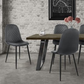 Esszimmerstuhl 4er Set Rauten Steppung mit Rückenlehne Anthrazit Küchenstuhl mit Microfaser-Samtbezug ML-Design