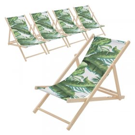 5er Set Gartenliege aus Holz in Tropical Grün-Weiß klappbarer Beachstuhl Strandstuhl Strandliege Liegestuhl Sonnenliege Relaxliege