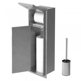 Unterputz-Schrankmodul befliesbar mit Toilettenbürste 60x20x14cm, Silber, Edelstahl WC Wandnische LuxeBath