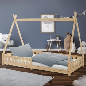 Kinderbett Tipi 90x200 cm aus Kiefernholz mit Rausfallschutz und Lattenrost Holzbett ML-Design