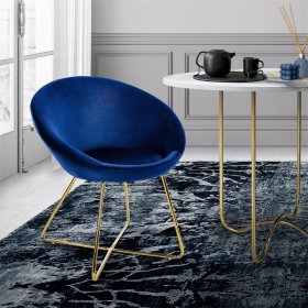 Esszimmerstuhl mit runder Rückenlehne Blau aus Samt mit goldenen Metallbeinen ML-Design