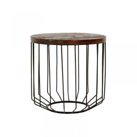 Couchtisch rund Ø 50x50 cm Natur/Schwarz aus Altholz, Metallgestell WOMO-Design