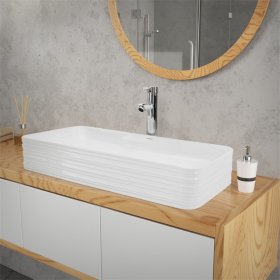 Waschbecken Eckigform ohne Überlauf 68x38x12 cm Weiß aus Keramik LuxeBath Waschbecken Eckigform ohne Überlauf 68x38x12 cm Weiß aus Keramik LuxeBath