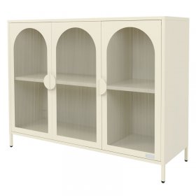 Vitrinenschrank 120x93x40 cm Vitrine mit 4 Ablage-/Regalfächer Creme aus Stahl ML-Design