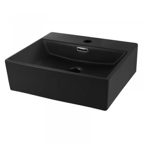 Waschbecken Eckig mit Überlauf 41,5x36x13 cm Schwarz aus Keramik LuxeBath Waschbecken Eckig mit Überlauf 41,5x36x13 cm Schwarz aus Keramik LuxeBath