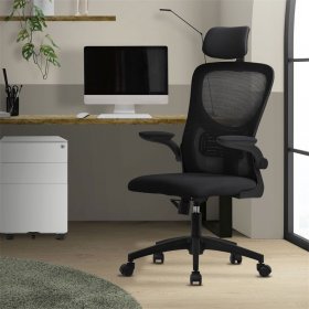 Ergonomischer Bürostuhl Schwarz Netzgewebe mit verstellbarer Kopfstütze und Rollen ML-Design