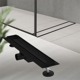 Edelstahl Duschrinne befliesbar 50 cm und Siphon Komplettset Schwarz flach LuxeBath
