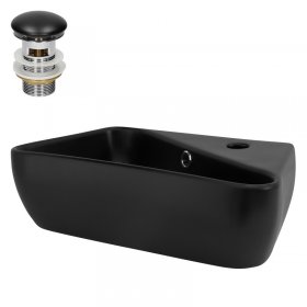 Waschbecken inkl. Ablaufgarnitur Schwarz mit Überlauf 45x27x13 cm Schwarz aus Keramik LuxeBath
