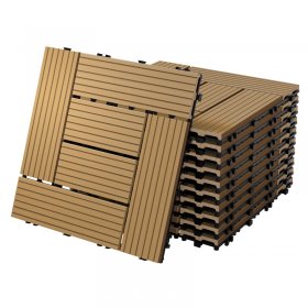 WPC Terrassenfliesen 30x30 cm 11er Set für 1m² Teak in Holzoptik Mosaik mit Drainage und Klicksystem