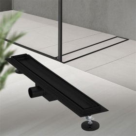 Edelstahl Duschrinne befliesbar 60 cm und Siphon Komplettset Schwarz flach LuxeBath