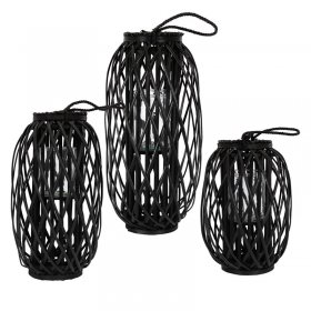 Riedlaterne mit Henkel 3er Set 40cm 50cm & 60cm Schwarz Gartenlaterne aus umweltfreundlichem Rattan Riedlaterne mit Henkel 3er Set 40cm 50cm & 60cm Schwarz Gartenlaterne aus umweltfreundlichem Rattan