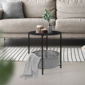Beistelltisch rund Ø 46x51 cm Anthrazit aus Metall inkl. Tablett und Stoffkorb ML-Design
