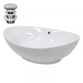 Waschbecken inkl. Ablaufgarnitur Silber mit Überlauf 59x39x20 cm Weiß aus Keramik LuxeBath