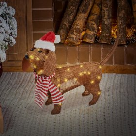 LED Dackel mit Mütze und Schal, 60x43 cm, batteriebetrieben, LED Weihnachtsdekoration, IP44 für Innen und Außen LED Dackel mit Mütze und Schal, 60x43 cm, batteriebetrieben, LED Weihnachtsdekoration, IP44 für Innen und Außen
