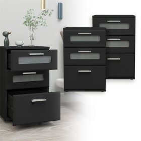 2er Set Nachttisch mit drei Schubladen 40x60x38 cm Schwarz aus Holz ML-Design
