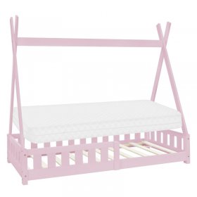 Kinderbett Tipi 80x160 cm Rosa aus Kiefernholz inkl. Matratze H-10cm Rausfallschutz und Lattenrost ML-Design Kinderbett Tipi 80x160 cm Rosa aus Kiefernholz inkl. Matratze H-10cm Rausfallschutz und Lattenrost ML-Design
