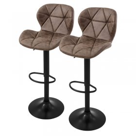 Barhocker 2er Set Braun Kunstlederbezug mit Rückenlehne und Fußstütze höhenverstellbar 59-79cm ML-Design