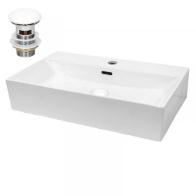 Waschbecken inkl. Ablaufgarnitur mit Überlauf 60,5x36,5x13 cm Weiß aus Keramik LuxeBath