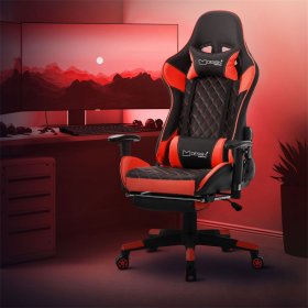 Gamingstuhl mit ausziehbarer Fußstütze 2D Armlehne Schwarz/Rot aus Kunstleder ML-Design Gamingstuhl mit ausziehbarer Fußstütze 2D Armlehne Schwarz/Rot aus Kunstleder ML-Design