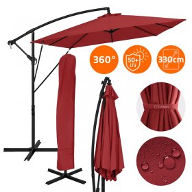 Ampelschirm Ø 330 cm Rot 360° Alu Rechteckig Sonnenschirm mit Kurbel, Abdeckung & Ständer ML-Design
