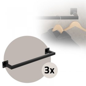3er Set Kleiderstange Garderobe Wandmontage 12 x 60 cm Schwarz aus Stahl ML-Design