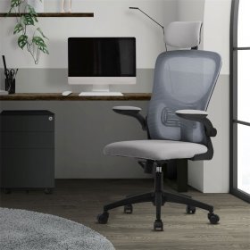 Ergonomischer Bürostuhl Grau Netzgewebe mit verstellbarer Kopfstütze und Rollen ML-Design Ergonomischer Bürostuhl Grau Netzgewebe mit verstellbarer Kopfstütze und Rollen ML-Design