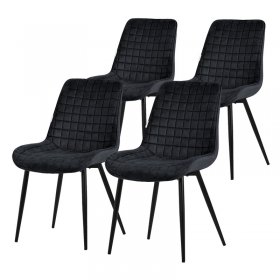 Esszimmerstuhl 4er Set Schwarz mit Samtbezug und Stahlbeinen Küchenstuhl mit Rückenlehne ML-Design
