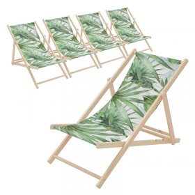 5er Set Gartenliege aus Holz in Palme Grün-Weiß klappbarer Beachstuhl Strandstuhl Strandliege Liegestuhl Sonnenliege Relaxliege