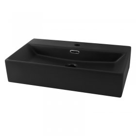 Waschbecken Rechteckig mit Überlauf 60,5x36,5x13 cm Schwarz aus Keramik LuxeBath Waschbecken Rechteckig mit Überlauf 60,5x36,5x13 cm Schwarz aus Keramik LuxeBath