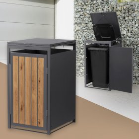 Mülltonnenbox 1er bis 240 Liter 68x80x120 cm aus Stahl in Anthrazit-Holzoptik ML-Design