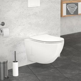 Wand-WC Hänge Toilette aus Keramik 54 cm lang Spülrandlos mit Softclose Luxebath