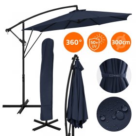 Ampelschirm Ø 300 cm Navy-Blau 360° Alu Sonnenschirm mit Kurbel, Abdeckung & Ständer ML-Design