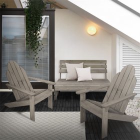 3tlg. Gartenmöbel Set Grau aus Massivholz 3-Sitzer Gartenbank 116x76,5x80 cm mit 2x Adirondack Gartenstuhl 70x89x92,5 cm ML-Design